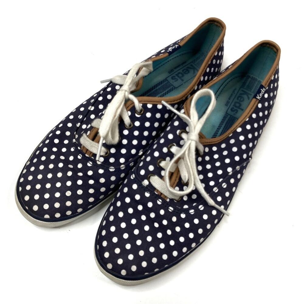 Keds Navy Blue Polka Dot Canvas Casual Sneaker Low Top Lace Up Womens 9.5